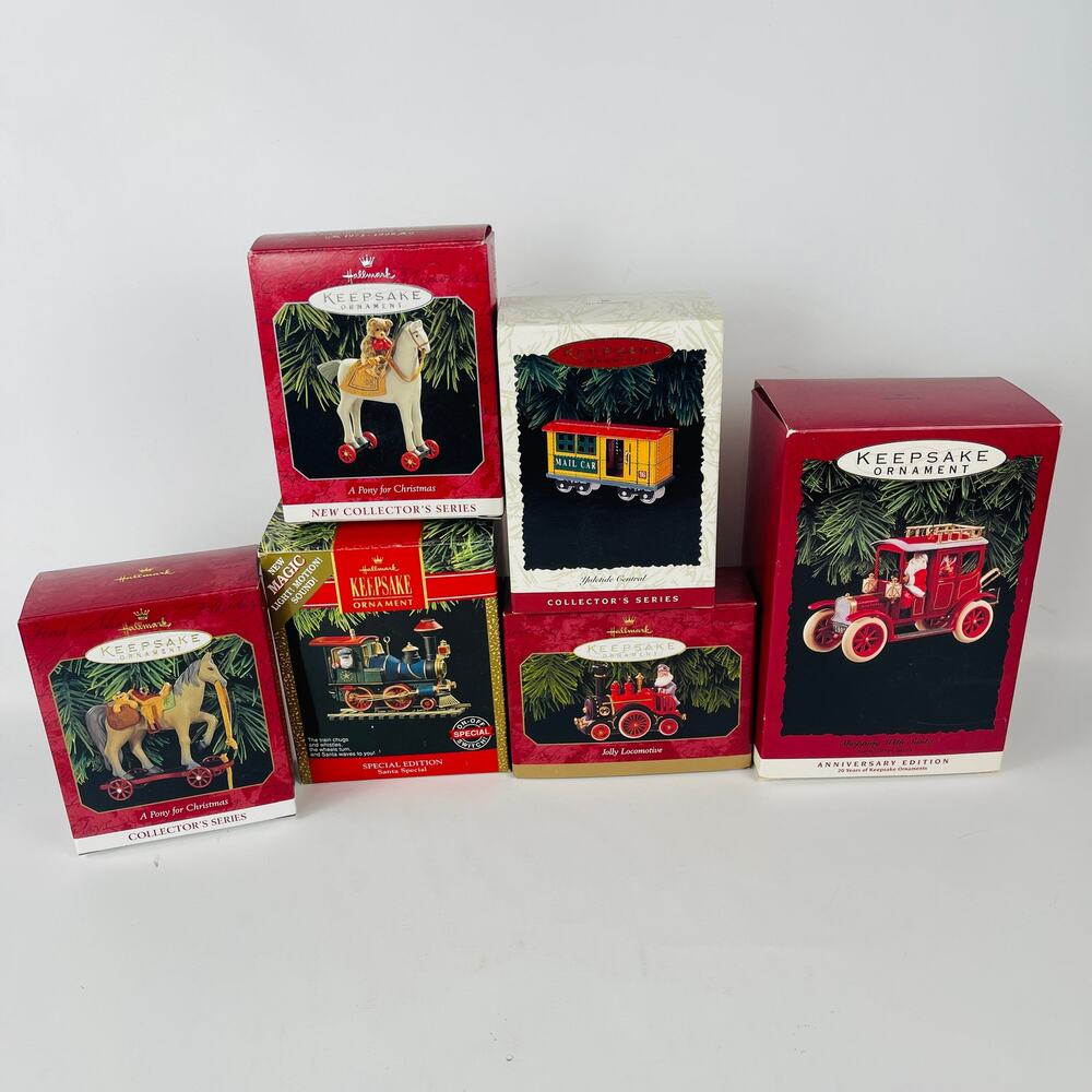 Hallmark Keepsake Ornaments Car, Trains, Horses;  Lot of 6